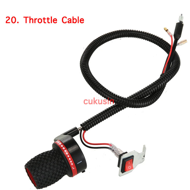 Catalog throttle assembly with twist grip, rocker switch, covered cable and wiring