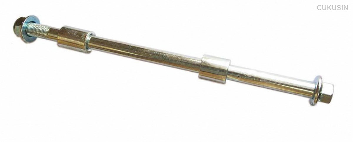 Off-road motorcycle ATV front wheel axle with spacer, 9.5 inches long, 12mm diameter, spacer 20mm — CUKUSIN logo image