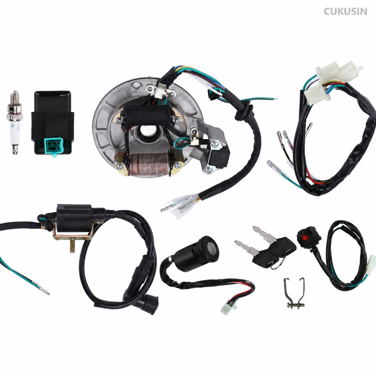 Curved beam motorcycle 48q jialing jh70 90 110cc off-road vehicle ignition foot start engine stator coil — CUKUSIN logo image
