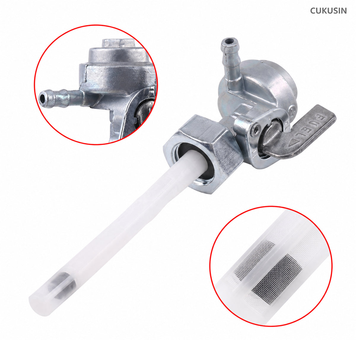 CG125 Fuel Tank Petcock Valve with Integral Pickup Filter — CUKUSIN logo image