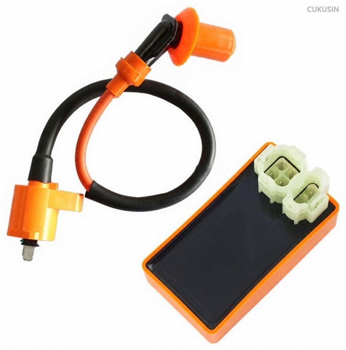 GY6 ignition coil high voltage pack universal motorcycle starter cdi unit orange modified high voltage coil — CUKUSIN logo image