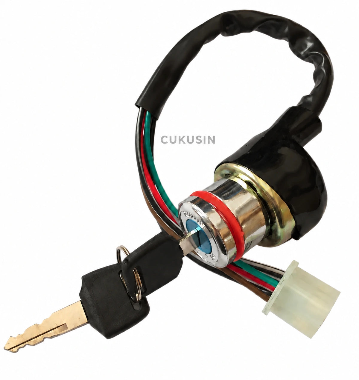 Universal 6-wire 3-position ignition starter switch with key for motorcycles, atvs, and utvs - includes two keys — CUKUSIN logo image