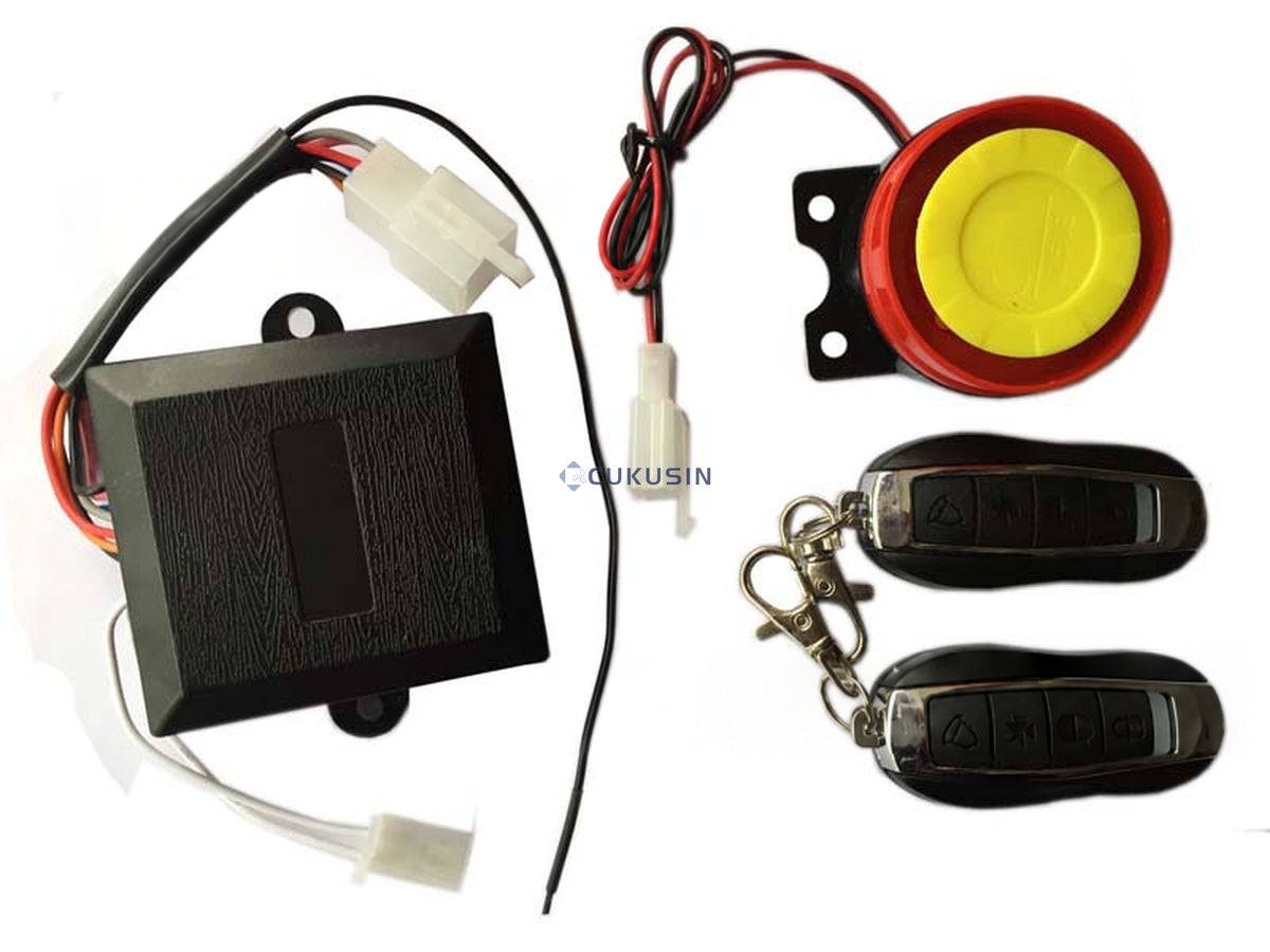 Motorcycle anti-theft device, motorcycle alarm, anti-theft alarm, remote control dual key atv alarm — CUKUSIN logo image