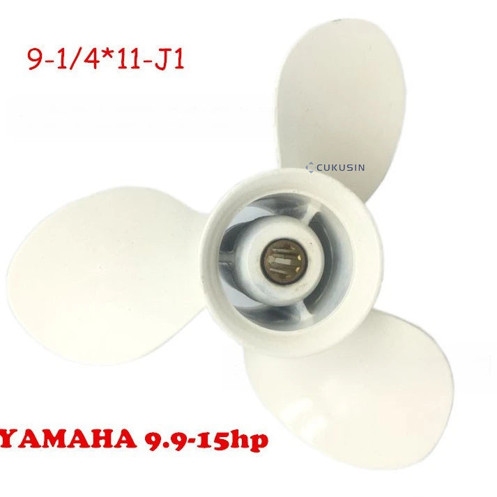 Yamaha outboard motor propeller, 3-blade aluminum hub, fits all 6-15hp outboard motor sizes — CUKUSIN logo image